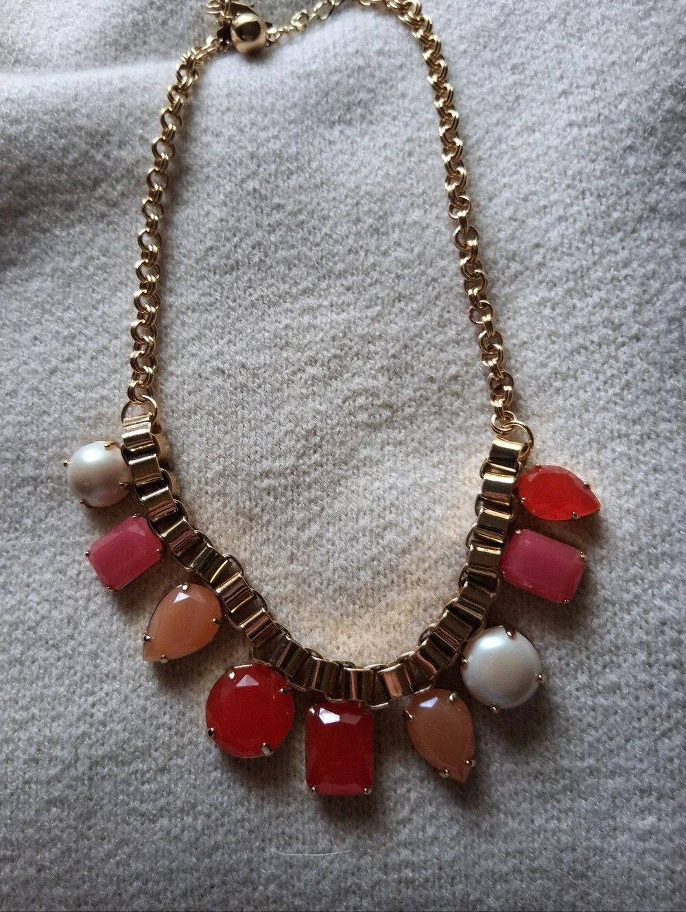 Kate Spade Statement Necklace Watermelon, Pink and Peach Gemstones And Pearls